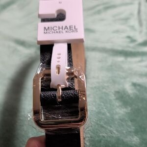 NWT Michael Kors  Medium Signature MK Black & Tan Gold Belt $78.00